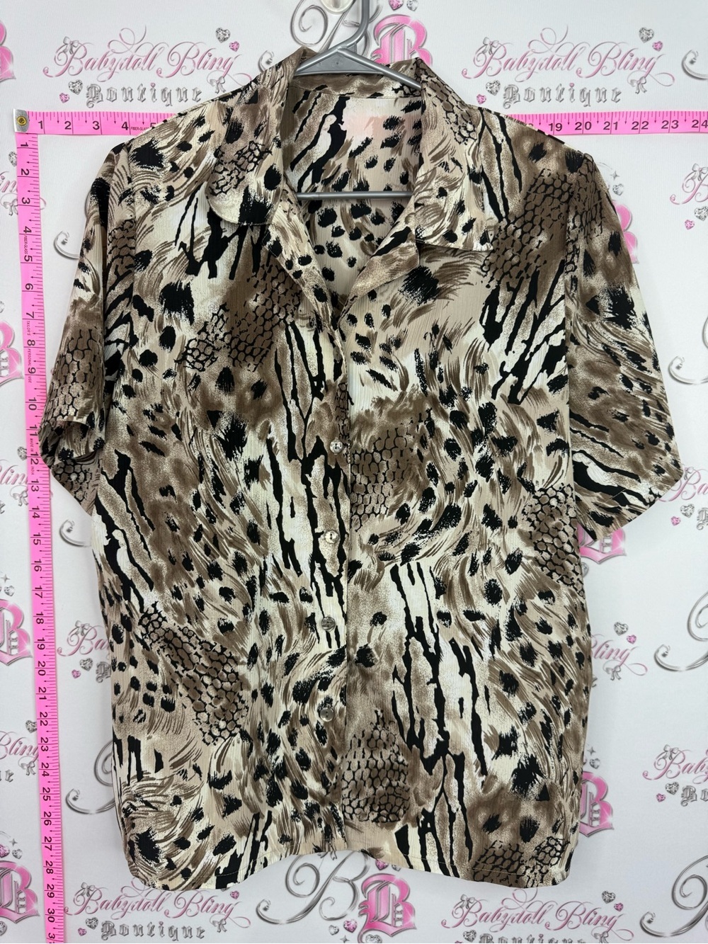 Animal Print shirt Button-Up Shirt in Beige, Brown & Black
